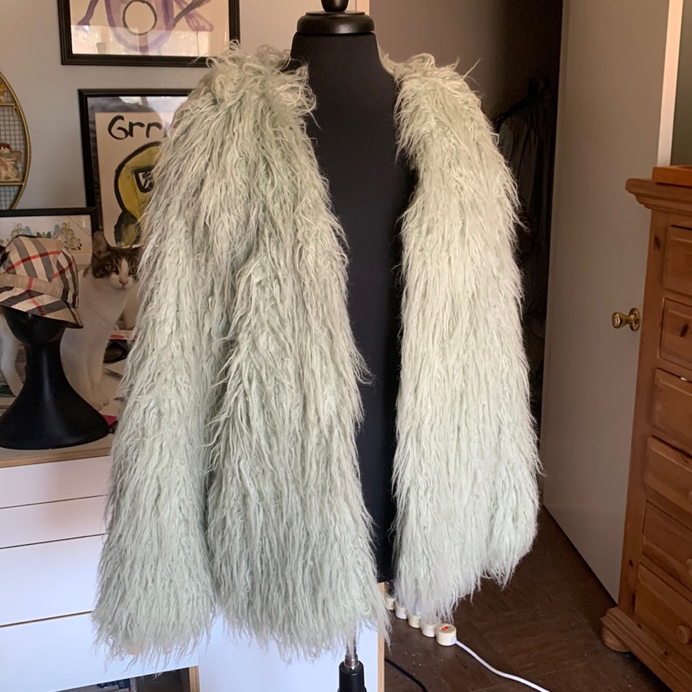 Mint Green Faux Fur Jacket. Size L